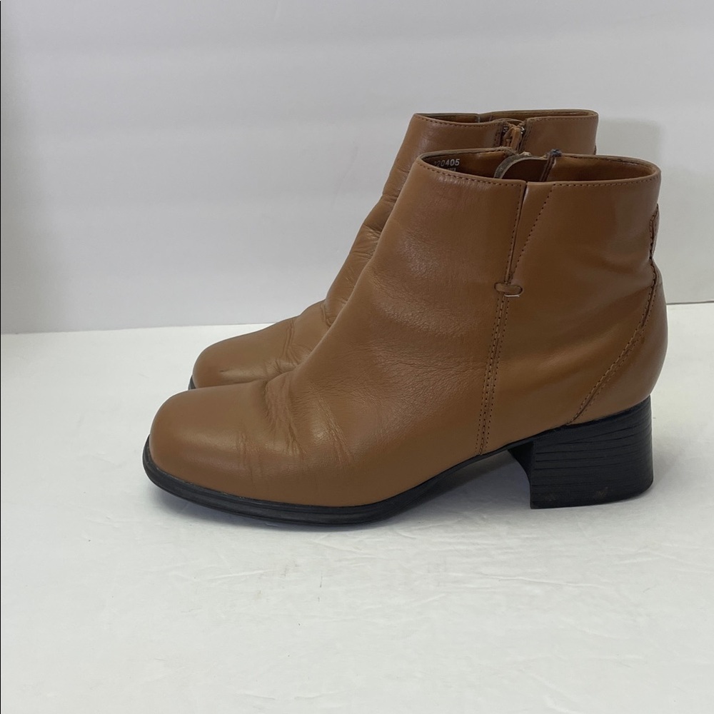 AJ Valenci Womens size 8 Comfort Zip Leather Ankle Boots camel brown 220405